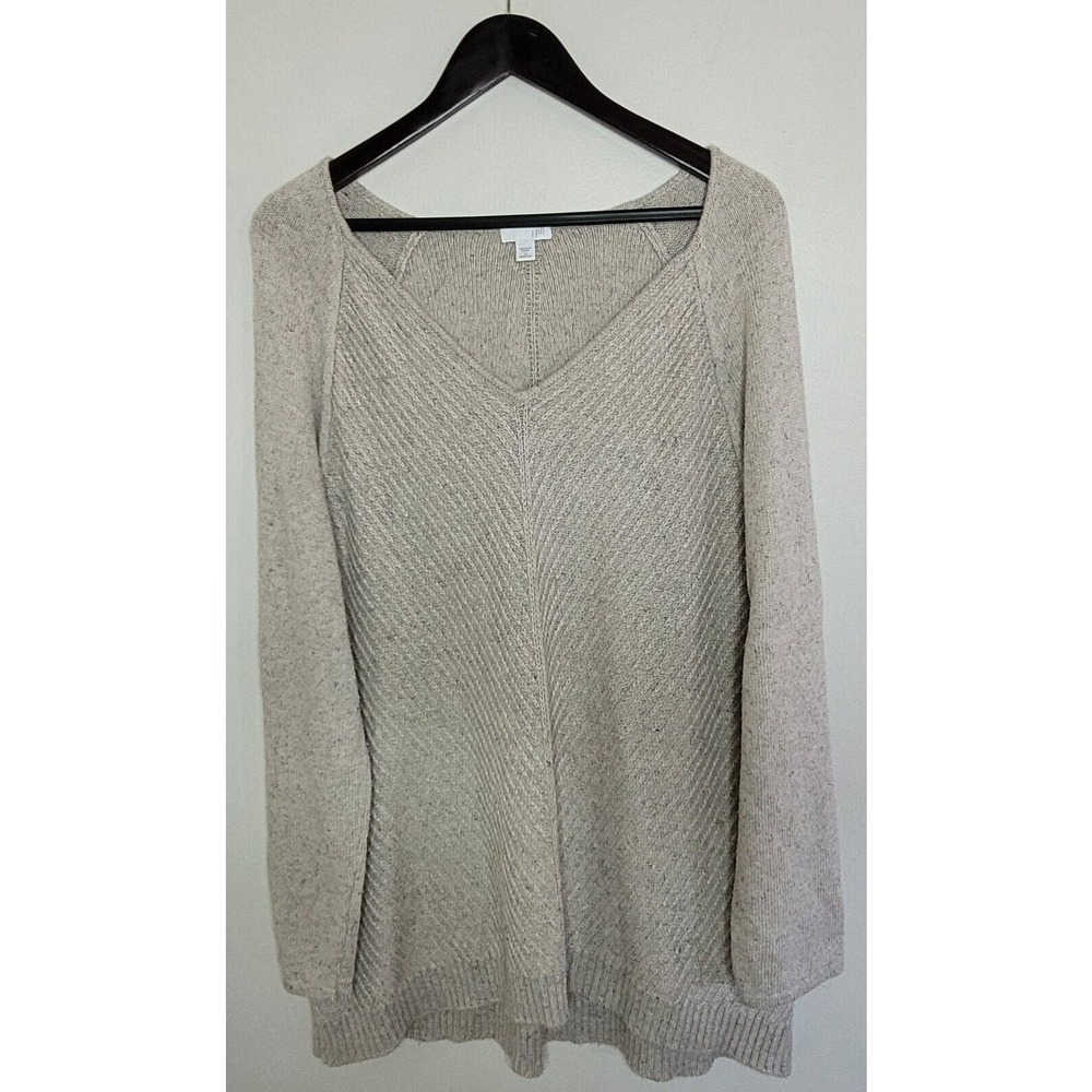J. Jill Size 1X Chevron Textured V neck Linen Blend Sweater Tan Beige